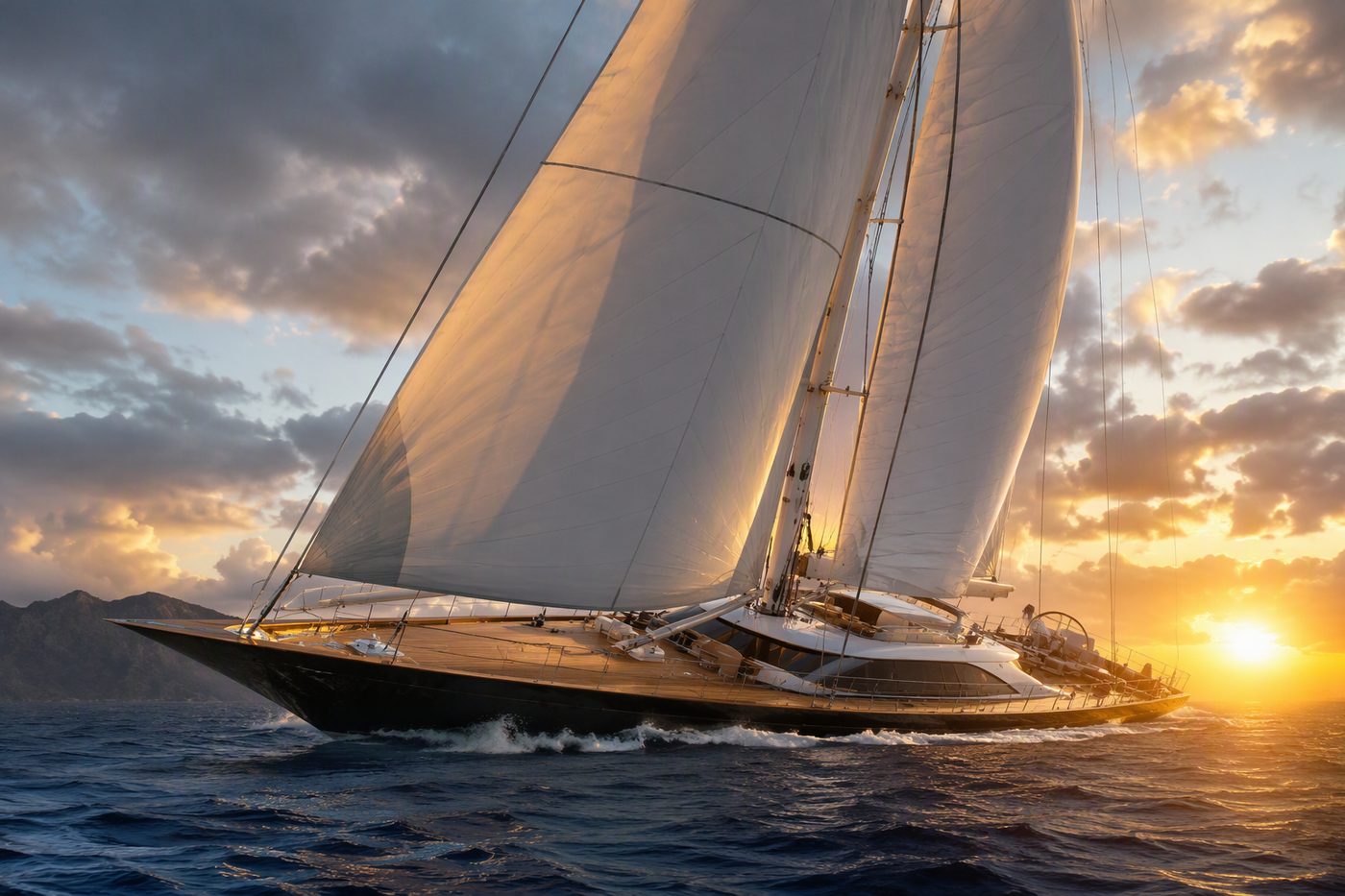 Windward Grace — luxury sailing superyacht with towering white sails on open ocean