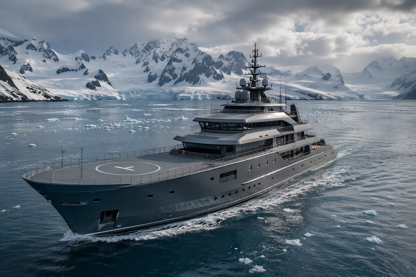 Polar Pioneer — rugged luxury expedition explorer yacht cruising glacial arctic waters